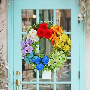 Independence Day Spring Colorful Simulated Flower Wreath Door Hanging Decoration - Picture 1 of 11