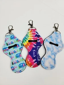 Chapstick/Lip Balm Holder, Keychain W/Clip MultiColors And Patterns Marble Blue - Picture 1 of 6