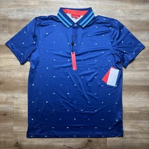 Redvanly Langham Golf Polo Shirt Men Large Mazarine Blue Geometric Stretch NEW - Picture 1 of 8