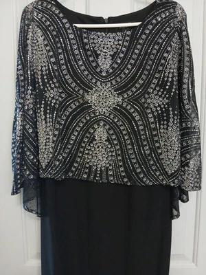 Ignite Evenings Women's Size 8 Black Formal Evening Dress Gown Beaded Cape - Image 1 of 4