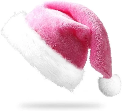 Sombrero de Papá Noel Rosa Navidad para Adultos Unisex Terciopelo Felpa Navidad Año Nuevo Fiesta Sombrero Foto 1 de 4