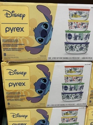 New Disney Pyrex Stitch Glass Food Decorated Storage 4 Containers 4 Lids 8 Piece - Image 1 of 4