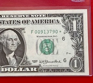 1977 STAR NOTE $1 DOLLAR BILL ( ATLANTA F ) UNCIRCULATED - Picture 1 of 3