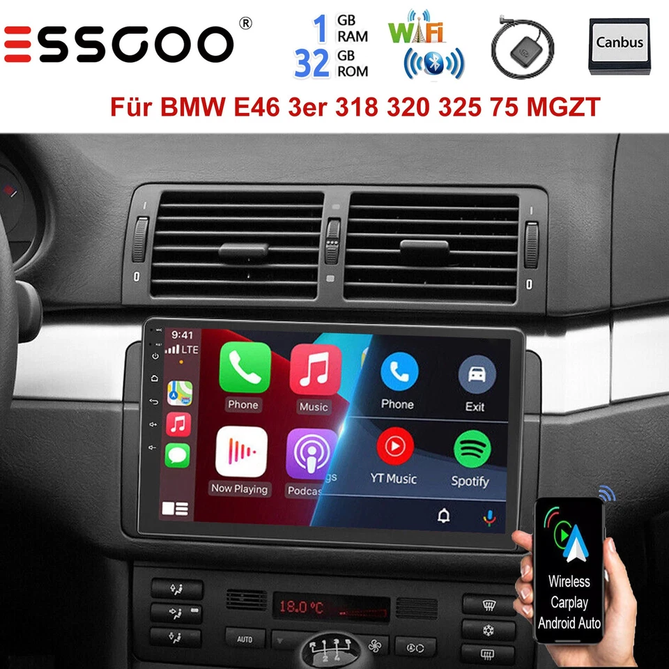 ESSGOO Autoradio Android 14 Apple Carplay per BMW Serie 3 E46 M3 Rover 75 MGZT GPS NAVI RDS