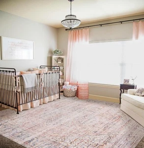 Boho Vorleger für Wohnzimmer 9x12 Waschbar Vorleger Rosa Teppich für Schlafzimmer - Bild 1 von 7