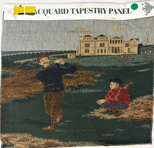 VINTAGE JACQUARD GOBELIN GOLFSZENE ENGLISCH TRADITIONELLE TAFELKUNST WAND ST. ANDREWS - Bild 1 von 5