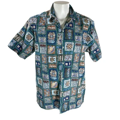 Camisa Hawaiana Go Barefoot In Paradise Estampado Tribal Reverso XLT Verde Floral Foto 1 de 4