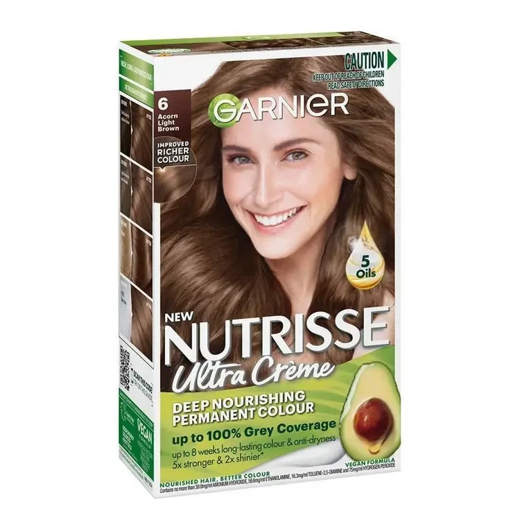 Tinte permanente para el cabello Garnier Nutrisse color gris completo cobertura 6 bellotas marrón claro Foto 1 de 1