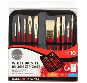 Daler Rowney Oils White Bristle Brush Zip Case- 10 x Art Paint Brushes & Wallet - Picture 1 of 1