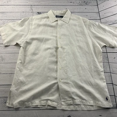 Polo Ralph Lauren Linen Silk Short Sleeve Button Front Shirt Men's Large Cream - Image 1 of 4