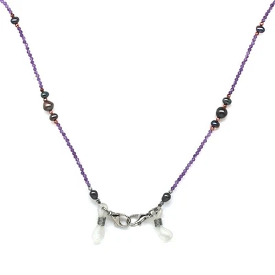 925 Silver Handmade Magenta Pearl & Amethyst Face Mask Necklace Holder 30.0 In. - Image 1 of 4