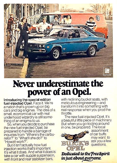 1975 OPEL MANTA BY BUICK—FUEL INJECTED—VINTAGE MAGAZINE ADVERTISEMENT—PRINT AD - Image 1 of 1