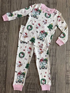 Pottery Barn Kids Hello Kitty Christmas Toddler Girl Organic Pajamas Sz 2T - Picture 1 of 3