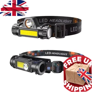 2X Super Bright LED Head Torch Headlight USB Rechargeable Waterproof Headlamp UK - Picture 1 of 8