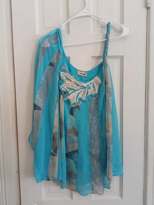 Camisa Top Lulumari Para Mujer M Azul Un Hombro Capas Azul Romántico Hada C7 Foto 1 de 4