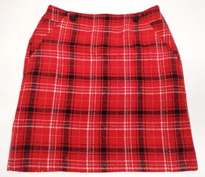 Talbots Petites Red Plaid Skirt w/Pockets w Faux Black Buttons at Waist~Sz 6P - Picture 1 of 16