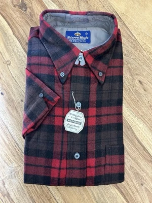 复古 Deadstock Sierra 羊毛红色多格子日本羊毛纽扣男式 M 码 — 第 1/4 张图片