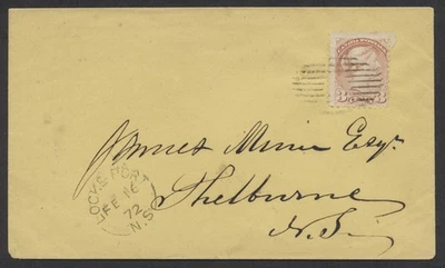 Anillo dividido Locke Port NS 1872 FE 16 72 en cubierta a Shelburne #37 rosa rojo 3c cuadrado Foto 1 de 3