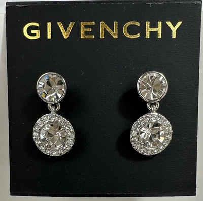 Nuevos aretes colgantes de cristal redondo transparente pavé GIVENCHY en tono plateado Foto 1 de 4