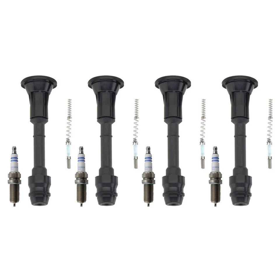 博世 4 双铂金火花塞 Denso 点火线圈靴套件适用于 Sentra 2.5L — 第 1/1 张图片