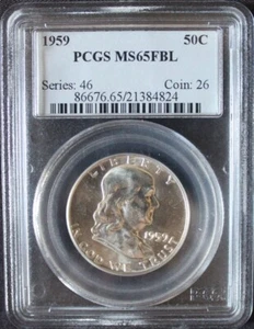 1959 TYPE 2 REVERSE Franklin Half Dollar MS65 FBL - Bild 1 von 2