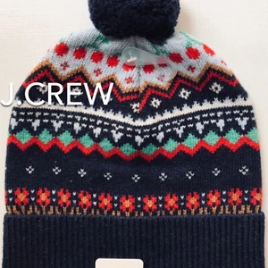 NEW Girls’ J.Crew Cherry Fair Isle Pom Beanie Warm Comfy Size Large/Extra Large - Picture 1 of 7