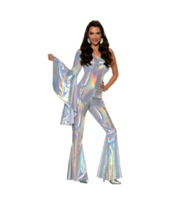 Mono Discoteca Fuera del Hombro - Blanco Iridiscente - Disfraz - Mujer - 3 Tallas Foto 1 de 4