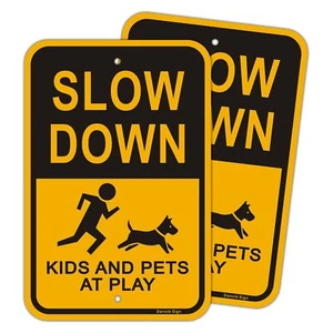 Slow Down Kids At Play Safety Sign Large 12x18 Inches 2 Pack Reflective Road S - Picture 1 of 7