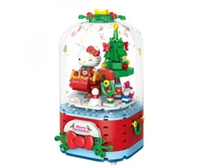 Sanrio Hello Kitty Music Box Natalizio Realizzato con Blocchi Rotazione 360 Gradi - Foto 1 di 5