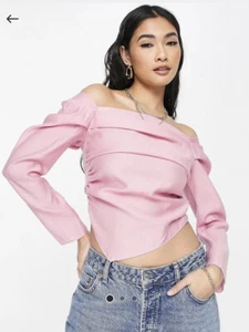 topshop linen bardot top pink size uk 12 asos New With Tags - Picture 1 of 7
