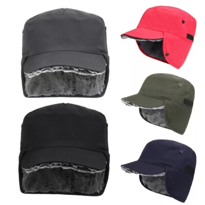 Gorra de béisbol térmica cálida a prueba de viento de invierno con orejeras de piel para hombres mujeres Foto 1 de 4