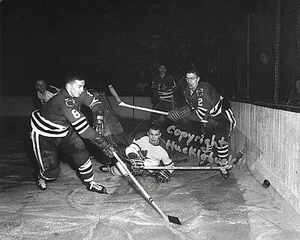 AL ARBOUR Chicago Blackhawks Photo in action HOF (c) 1961 Stanley Cup Champs - Picture 1 of 1
