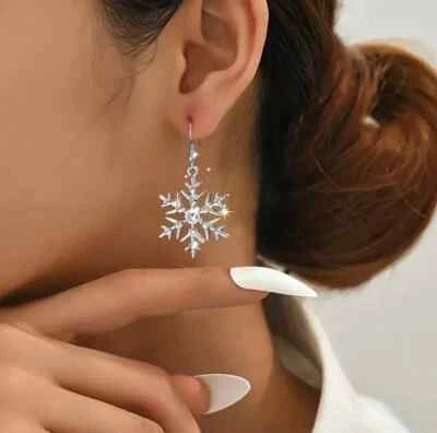 Christmas Xmas Snowflake Silvery Earrings Set Women Drop Dangle Festive Gift - Image 1 of 4