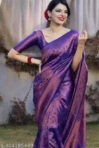 Woven Rich Pallu Design Work Zari Woven Soft Lichi Silk Saree With Blouse Piece - Picture 1 of 2