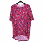 LuLaRoe Women's Red Floral Colorful Irma Short Sleeve Hi-Lo Tunic Top Size XXS