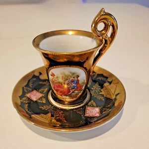 Vintage Gold und Schwarz "Courting Couple" Demitasse Set - Bild 1 von 10