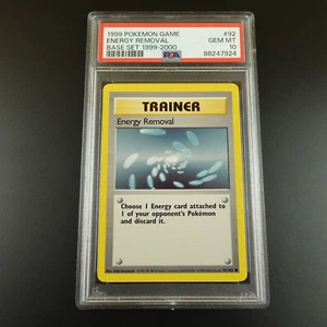 PSA 10 Energy Removal 92/102 Base Set 4th print 1999-2000 Graded Pokemon Card - Picture 1 of 3