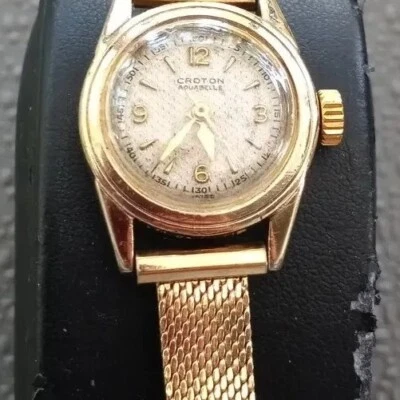 Reloj Croton Aquabelle Vintage Mujer Oro 10k Relleno Y Chapado Cuerda Leer Foto 1 de 4
