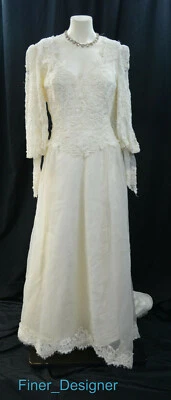 MAURER ORIGINAL IVORY Wedding Ball gown lace bridal Victorian dress M L VTG 60s - Image 1 of 4