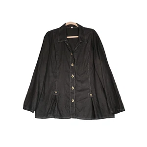 Alexis Avery Jacket Blazer Womens XL Black Contrast Stitch Linen Boho Lagenlook - Picture 1 of 10