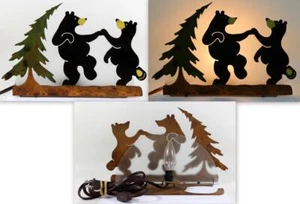 Vintage Dancing Bears in Forest TV Lamp with Frosted Glass Backing - Picture 1 of 6