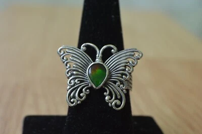 Anillo Mariposa Ammolita Canadiense 8x6 mm Plata de Ley Fina Talla 6 Foto 1 de 4