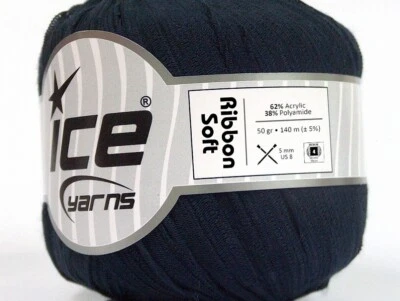 Cinta suave azul marino oscuro #62939 hilos de hielo acrílico mezcla de nailon 50 gr 153 yardas 1/4" de ancho Foto 1 de 4