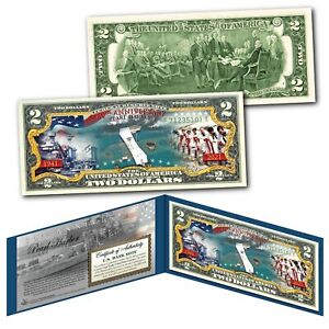 Attack On Pearl Harbor 1941-2021 80th Anniversary Wwii Ship Authentic $2 Bill