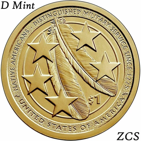 2021 D Native American Indian $1 Dollar Coin Distinguished Military Service 1775 Cover