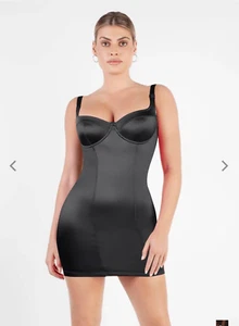 Popilush Damen Gr. L Shapewear Scuplting Satin Bustier Minikleid schwarz - Bild 1 von 8