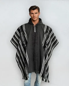 Handmade Sheep Wool Poncho Soft black Handcrafted Navajo Design Geometri - Picture 1 of 8