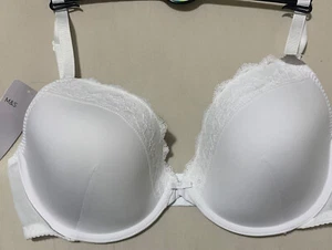 ex M&S UnderWired PLUNGE Bra With Lace Trims In WHITE Size 36DD