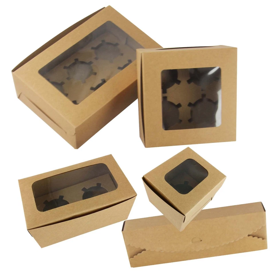 Kraft Cupcake Boxes With Windows - And Inserts Rustic Brownie Bake Brown  - Image 1 of 4