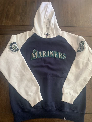 Seattle Mariners Majestic Hoodie Navy White Mens Large Cover
